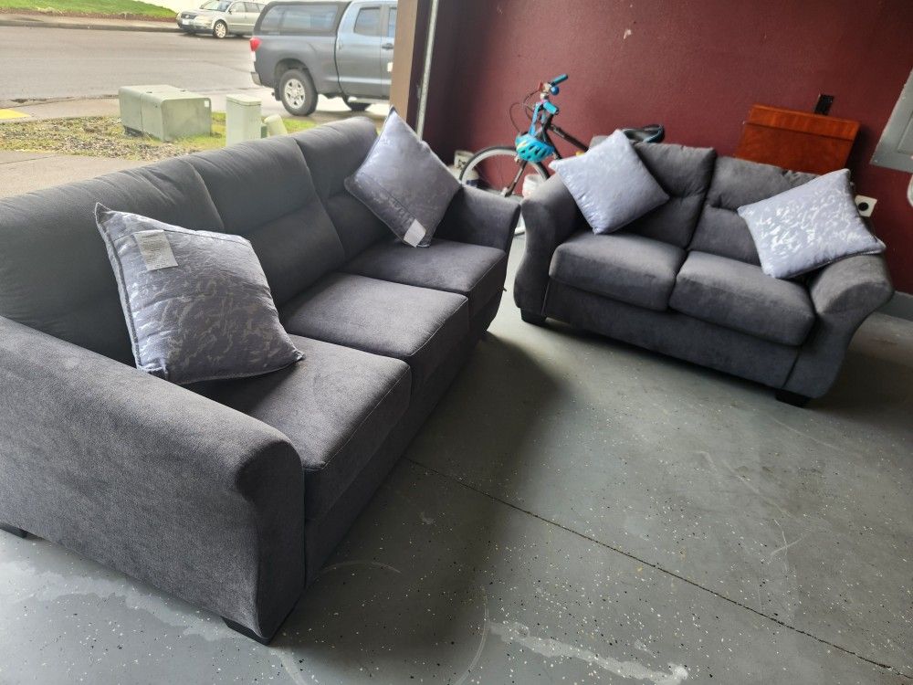 Dark Gray Sofa And Love Set