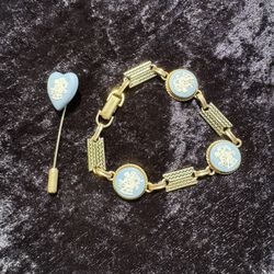 Vintage Wedgewood Bracelet & Stick Pin Brooch