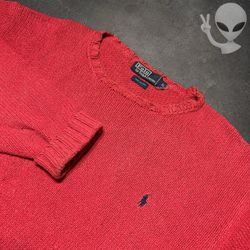 Polo Ralph Lauren Knit Crewneck Sweater Mens XL Orange-Red Cotton Pony Vintage