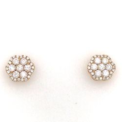0.65 CT Round Flower Cluster Diamonds Stud Earrings In Solid 14k Yellow Gold