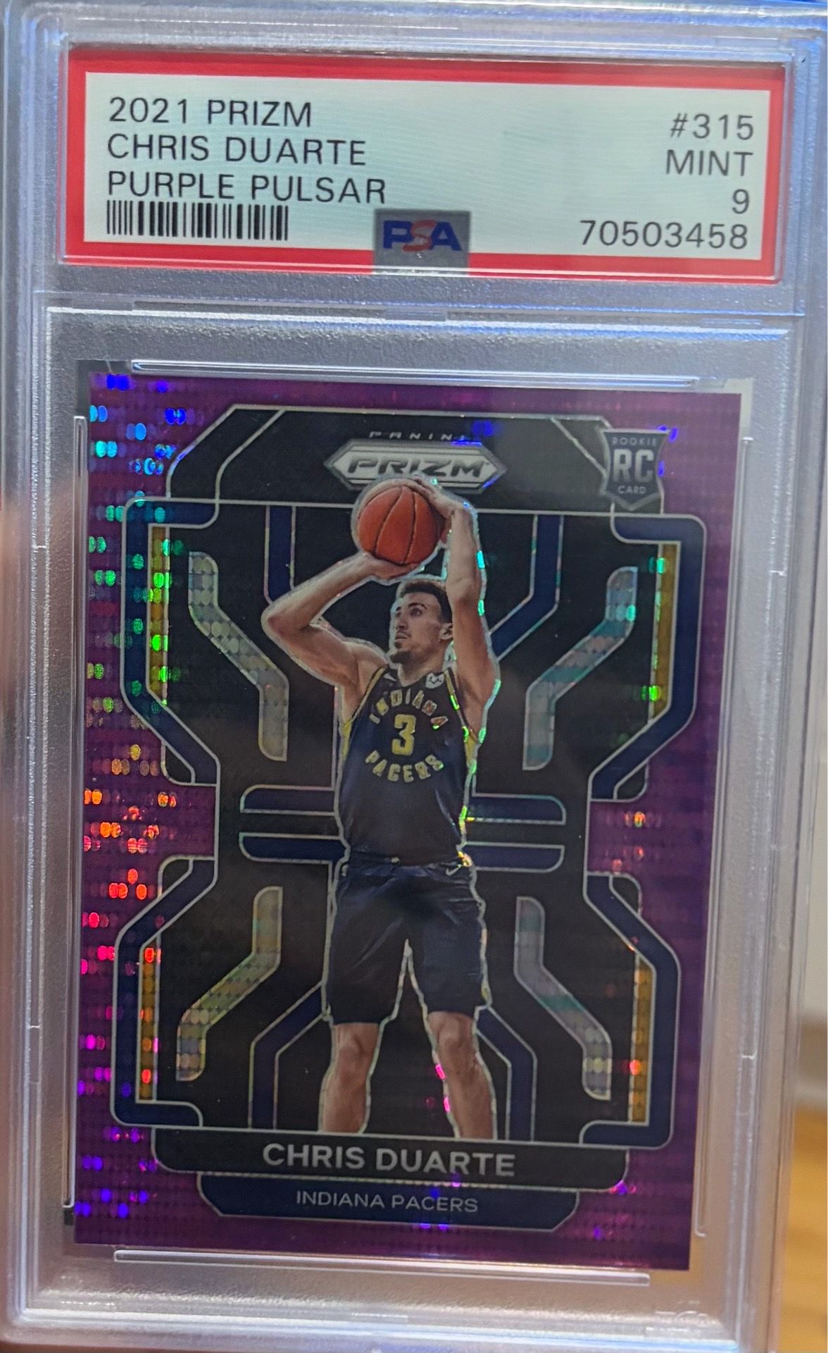 PSA 9 Chris Duarte RC Purple Pulsar 11/35 from 2021 Prizm