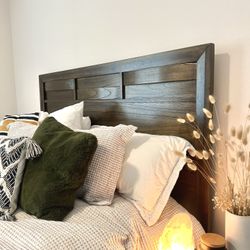 Solid Wood Bed Frame (with tags) + Nightstand Modern dark wood bed frame