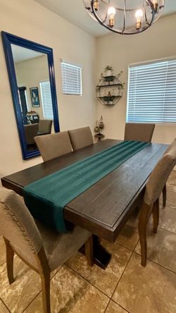 Dark Wood Dining Table with 6 Chairs