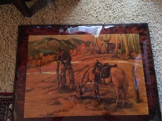 Cowboy scene on wood 22x 17"