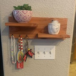 Wooden key holder and shelf
