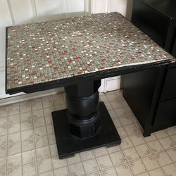 Vintage Mosaic Tile Table – Solid Dark Wood Base – Retro Café Bistro Style