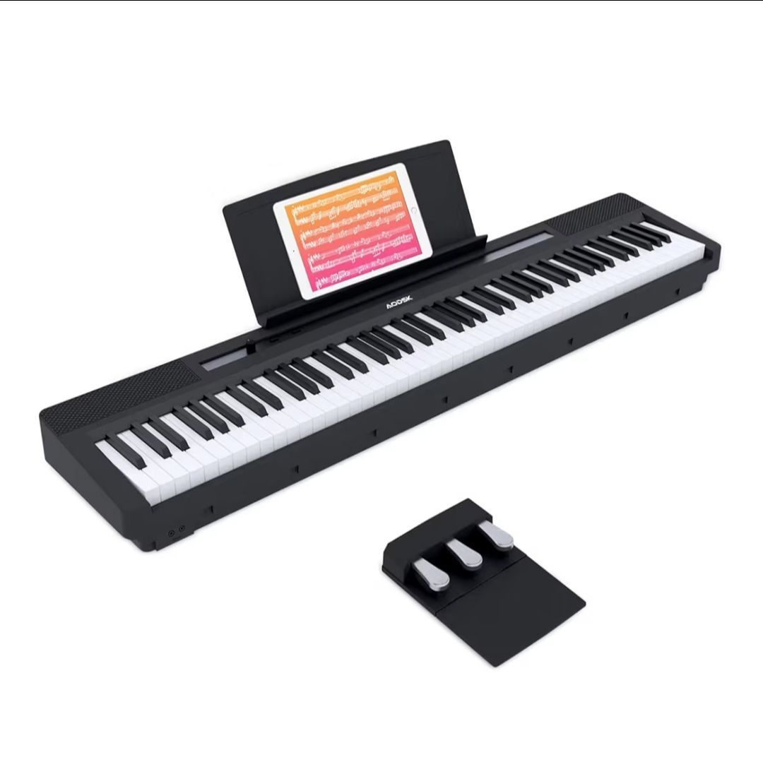 AODSK 88 Key Weighted Keyboard Digital Piano,Grade Hammer Action Keyboard for Beginner Portable Electric Piano, Black (Three-pedal)