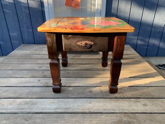 Custom Made End Table With Custom Art