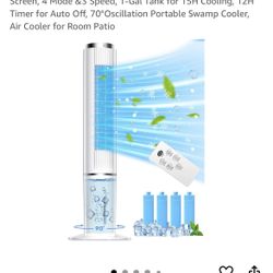 42 INCH Evaporative Air Cooler w/Remote &LED Touch Screen, 4 Mode &3 Speed, 1-Gal Tank for 15H Cooling, 12H Timer for Auto Off, 70°Oscillation Portabl