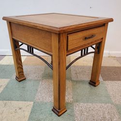 Vintage Oak End Table With Single Drawer