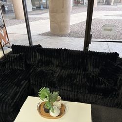 Black Corduroy Sectional And Coffee Table