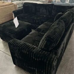 New 99x99 Corduroy Sectional Couch With Ottoman / Free Delivery