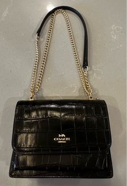 Crocodile-embossed Leather Shoulder Bag