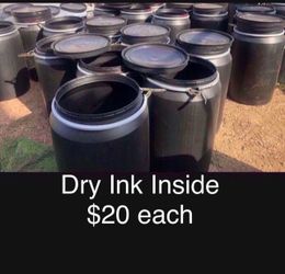 Plastic Barrels 55 gallons  ( Dry Ink ) Shipping or Storage or Recycling  (not recommended for animal food) $20