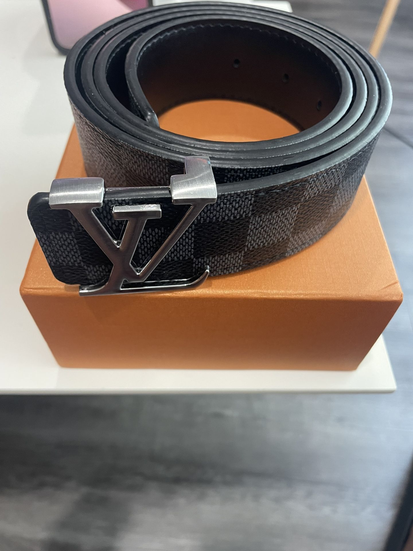 Checkered Silver Matte Men Leather Belt