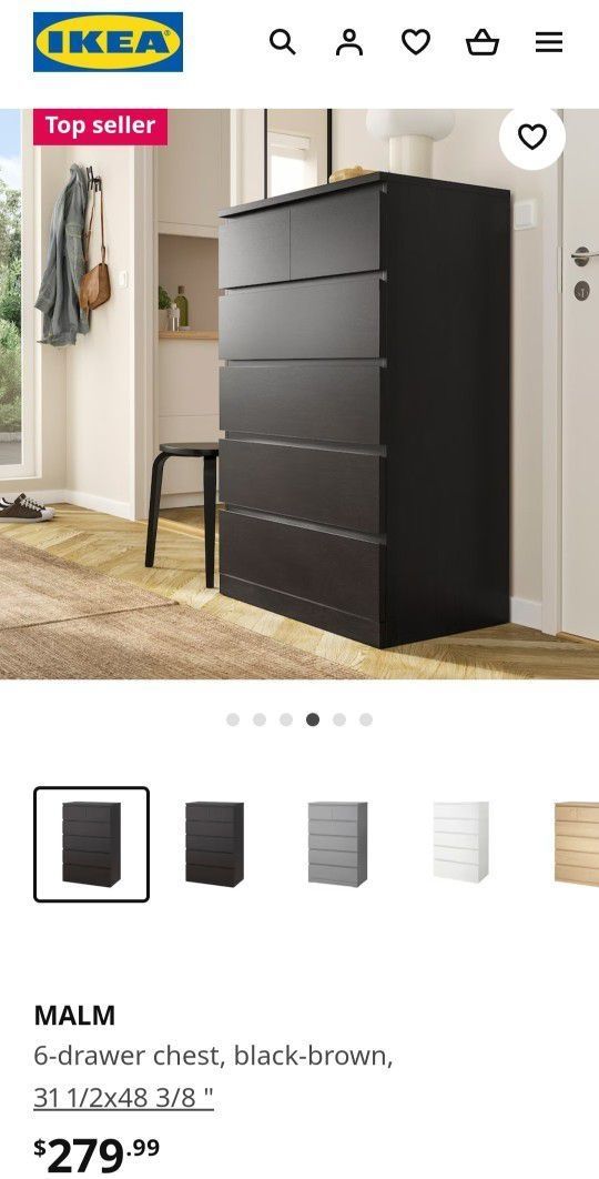 IKEA Malm 6 drawer Dresser Chest (Black/Brown)