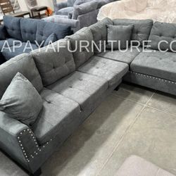 Grey Sectional Sofa With Tufted Buttons, Sofa, Sectional, Ash Grey Sectional, Small Living Room Sectional, Apartment Sofa, Couch, Sectionals