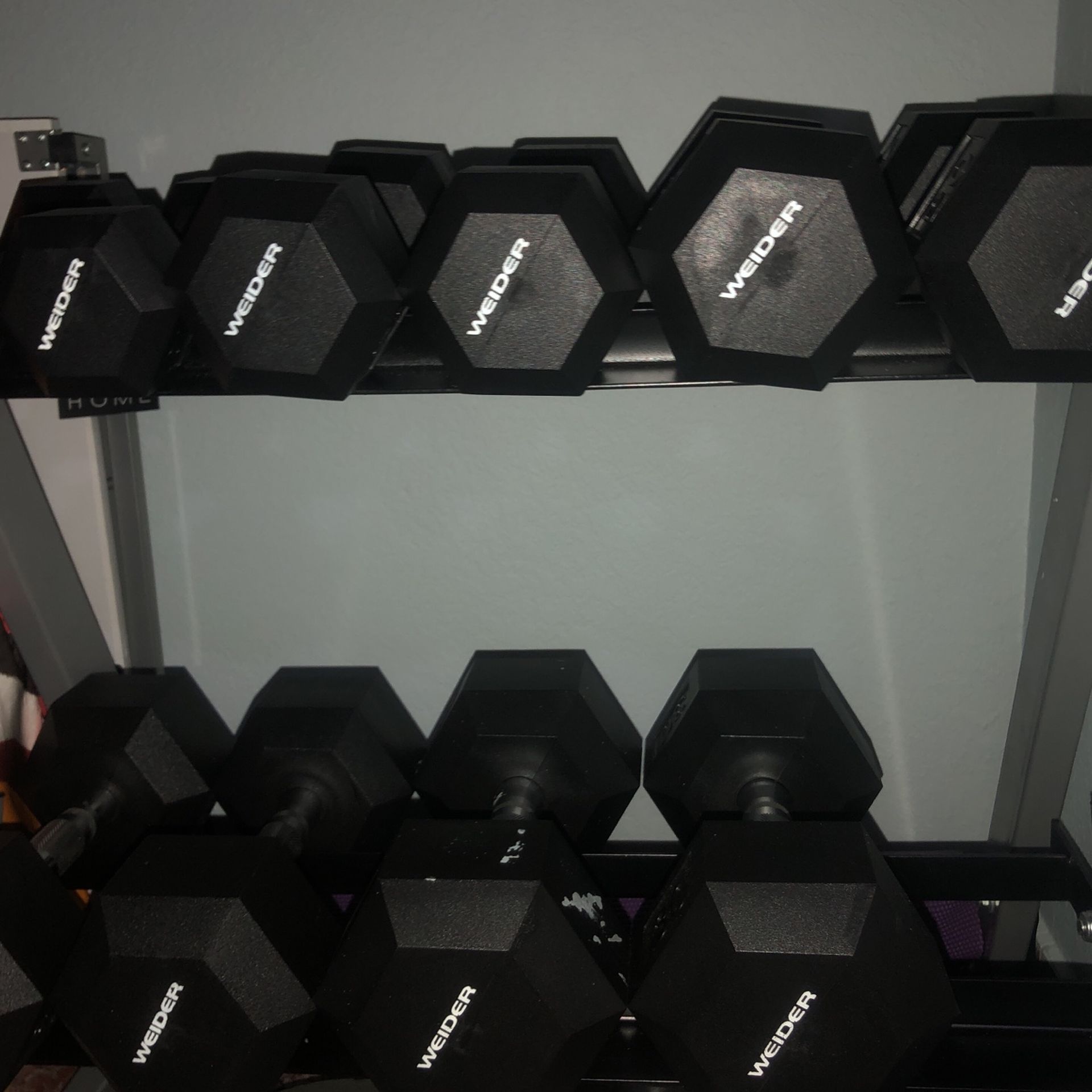 Weider 200 lb. Rubber Hex Dumbbell Set with Rack