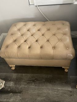 Leather Tufted Ottoman With Nailheads