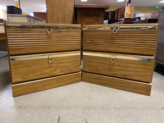 Light 2-Drawer Nightstands w/ Brass Hardware (Set of 2)