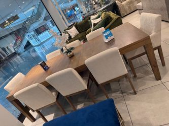 Wood Dining Table with 8 Upholstered Chairs 🥳🥳🥳