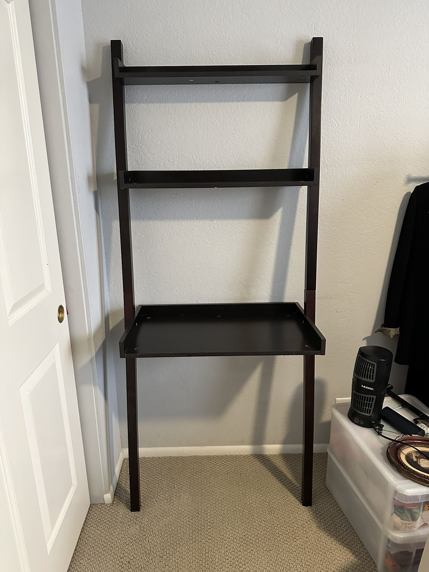 Leaning Desk With 2 Shelves Black Finish Like New