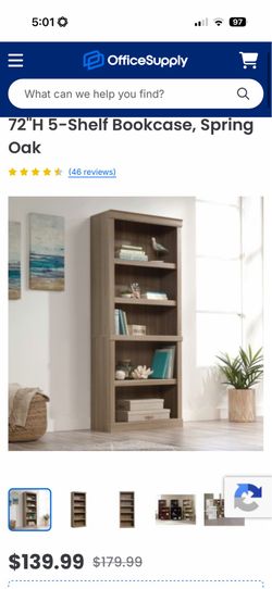 NEW 72” Oak 5-Shelf Bookcase – Brand New in Box | Solid Wood Veneer Bookshelf