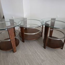 3 piece glass top coffee/ end tables
