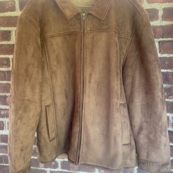 Suede Jacket Brown St John's Bay w/Liner Zipper & Snap XXL In Great Shape