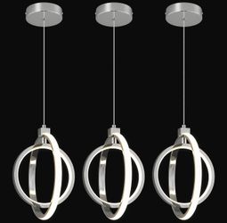Modern LED Chandelier Chrome Ring Pendant Light 4000K 3-Pack