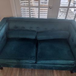 Teal Loveseat  with Bolster Pillows