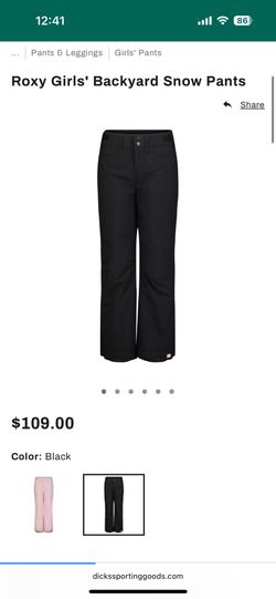 Roxy Girls' Backyard Snow Pants (Kids 14/XL) (Women XS)