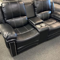 NEW BLACK 2pc RECLINING SOFA AND LOVESEAT INCLUDING POWER USB PORTS 
