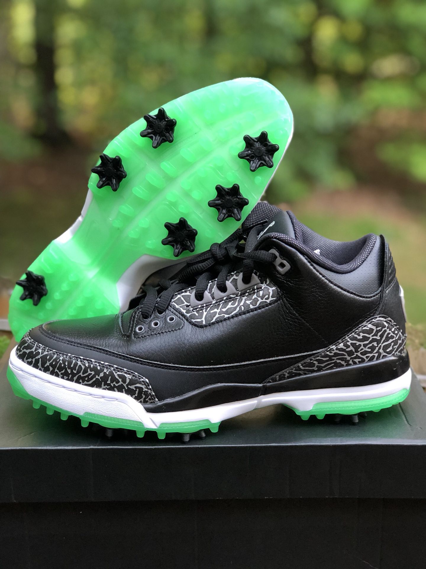Jordan 3 Retro Golf Black Green Glow size 9.5