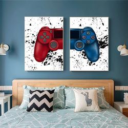 2PC Game Controller Wall Art Mural Canvas Printed Poster for Home Decor Living Room Bedroom (Unframed)