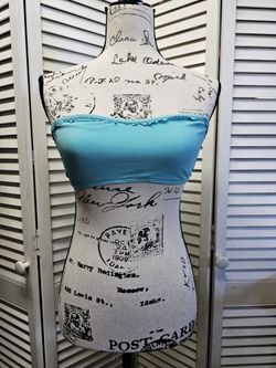 Blue ruffle bandeau swimsuit top