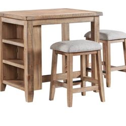 Labruna Table with 3 Open Shelves/Backless Bar Stool with Cushion Seat (Set Of 2)