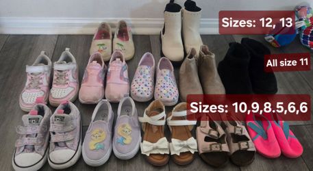 Large Lot of Girls' Shoes - Sizes 8.5 to 13 (Mix of Sneakers, Boots, Sandals)