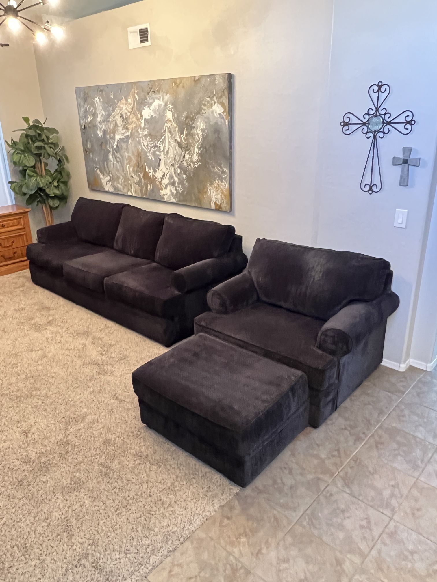 Gorgeous AFW Bellamy Slate Grey Oversized Chenille Sofa And Club Chair With Ottoman