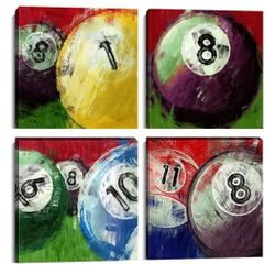 4pcs Oil Billiard Wall Decor Colorful Canvas Pictures Retro Print Painting 24"x24"