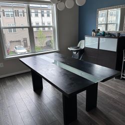 Black Rectangular Dining Table With frosted Glass 