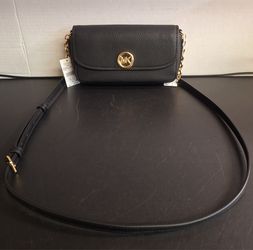 MK FLAP XBODY BLACK LEATHER PURSE