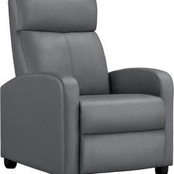 Recliner Chair PU Leather Recliner Sofa Home Theater Seating with Lumbar Support Overstuffed High-Density Sponge Push Silver Gray Recliners
