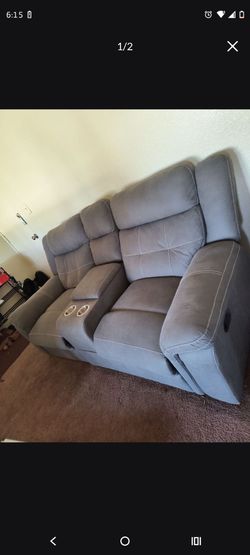 Gray Reclining Loveseat with Cup Holders & charging station