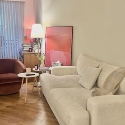 Minimalist Cream Fabric Sofa – Elegant & Comfortable