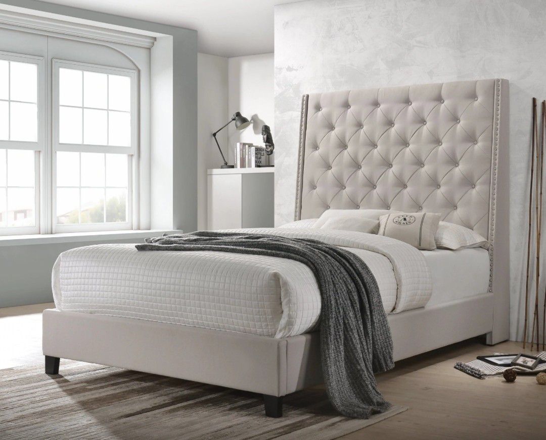 Chantilly Khaki Upholstered King Bed

