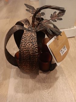 Autumn Essence Metal Pumpkin Votive Candle Holder
