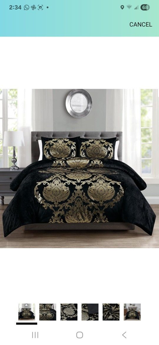 Sunshine Nicole Metallic Print Comforter Set, Distressed Velvet Face with Metallic Foil Print and Brushed Solid Microfiber Reverse, with Light Weight