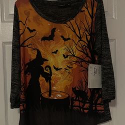 Brand New Gray/Orange Glitter Long Sleeves Top Size XL