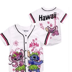 Disney Stitch Girls Button-Down Baseball Jersey – White (Sizes 4-6X)